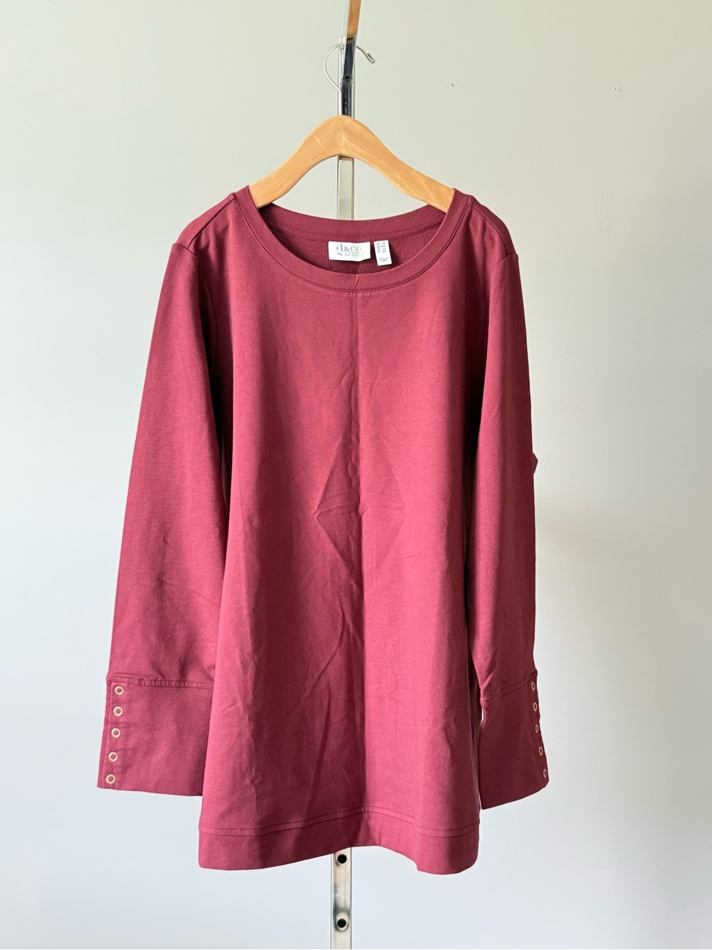 Denim & Co. Active French Terry Long Sleeve Tunic Top Burgundy Size 1X
